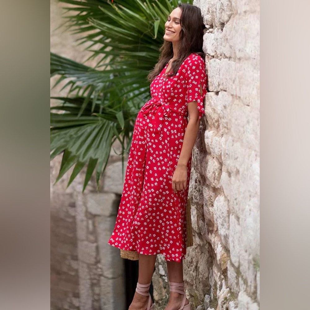 Seraphine Women Bessie Midi Wrap Red Floral Dress Size 6